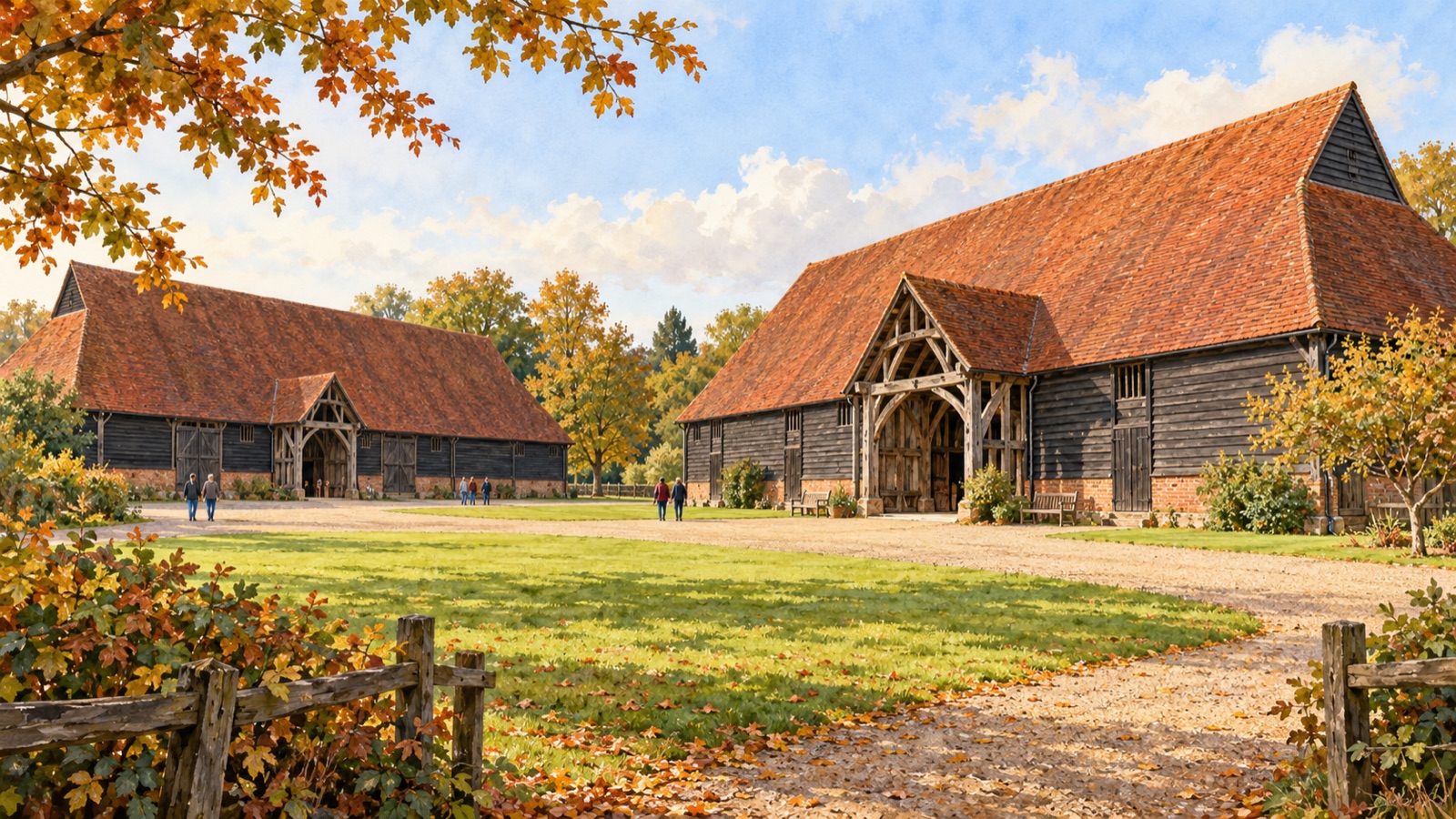 Artist's impression of the medieval barns at Cressing Temple, near Braintree